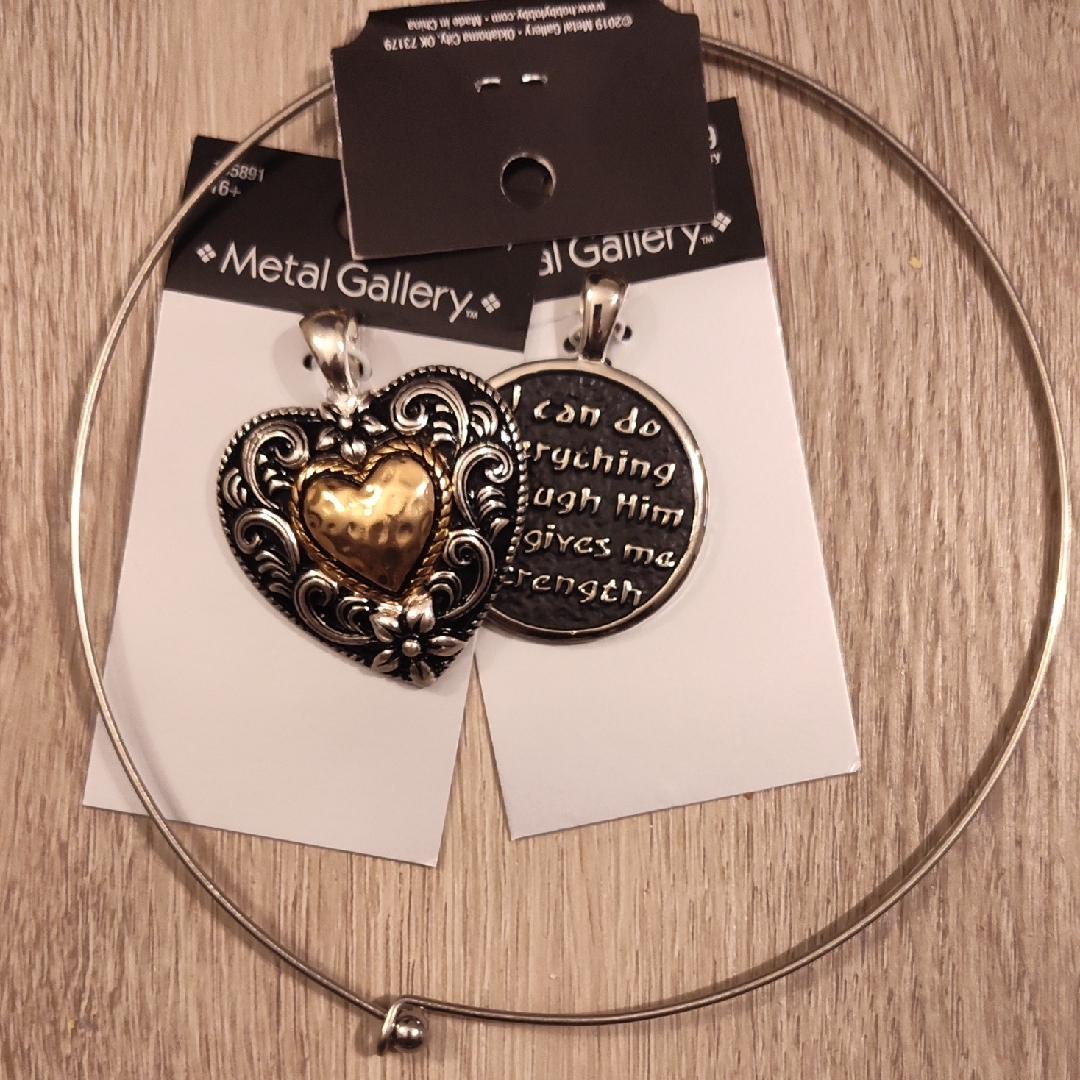 3pc Gold Heart& Scripture Pendants With A Choker Necklace Set